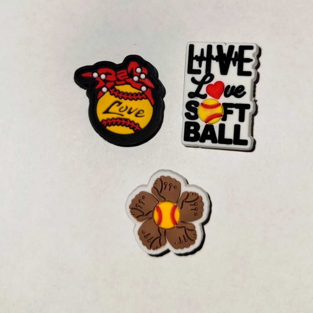 3 Assorted Softball Jibbitz Charms